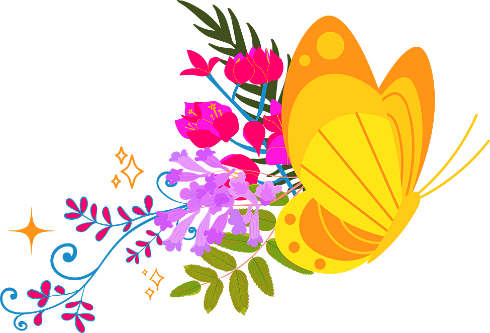 Decorative Butterfly and Flowers